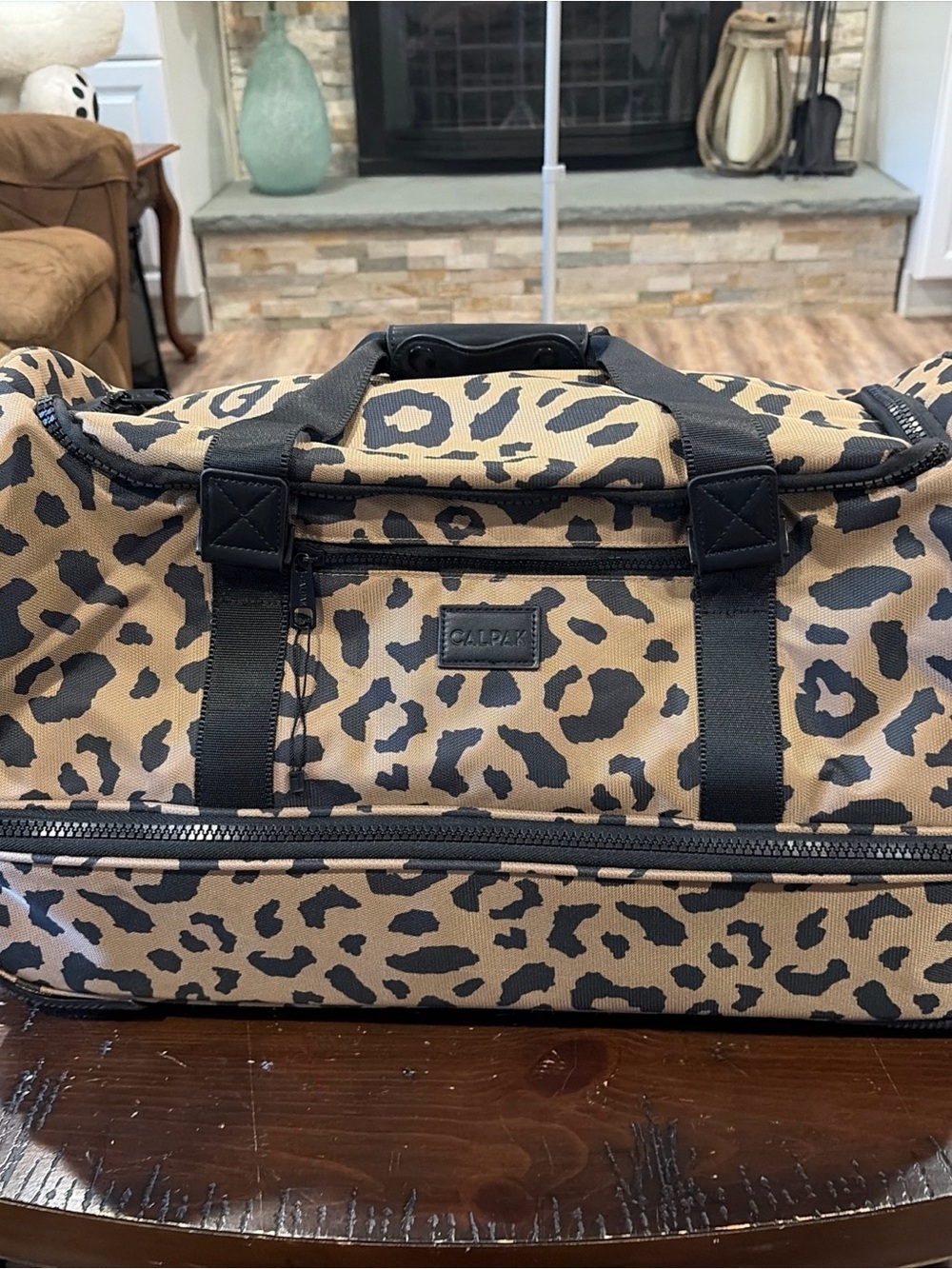 Calpak Leopard Print Duffel Bag - Tan/Black
